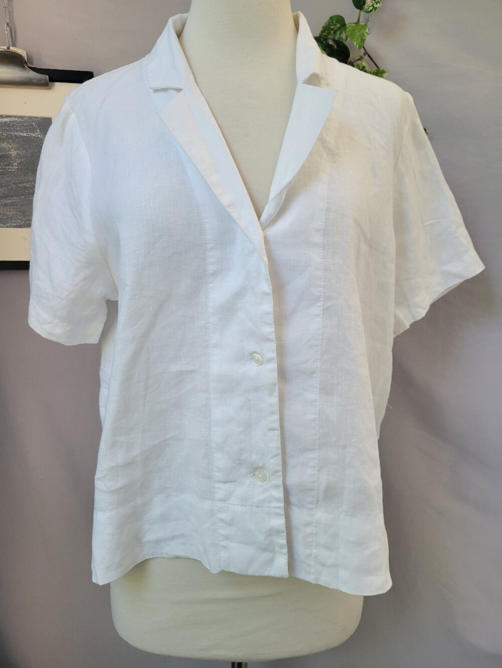 Quince Linen Premium Flax Button Front Short Sleeve Camp Shirt White S - Picture 7 of 15